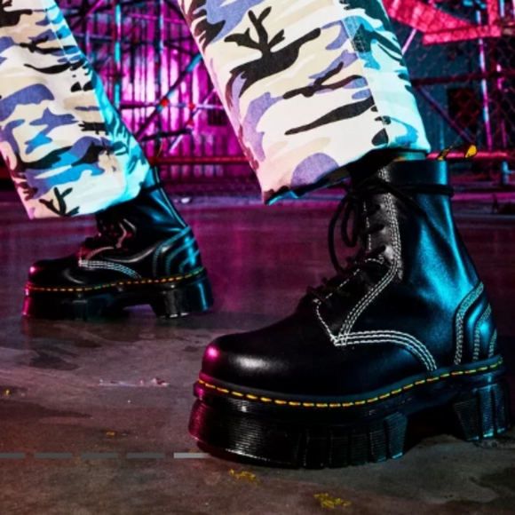 Dr martens AUDRICK WHITE STITCH LEATHER PLATFORM LACE UP BOOTS - Picture 4 of 15